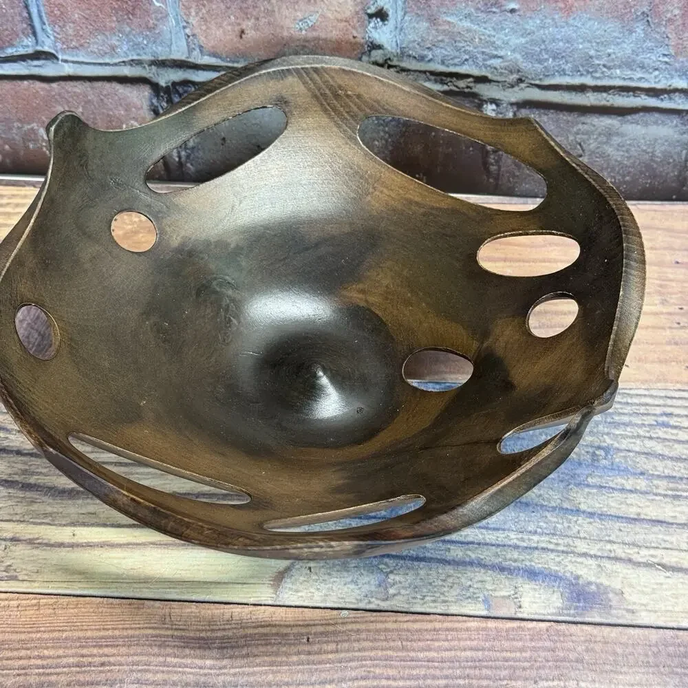Vtg Artisan Hardwood Wood Carved‎ Fruit Bowl MCM Organic Freeflow Naturalism